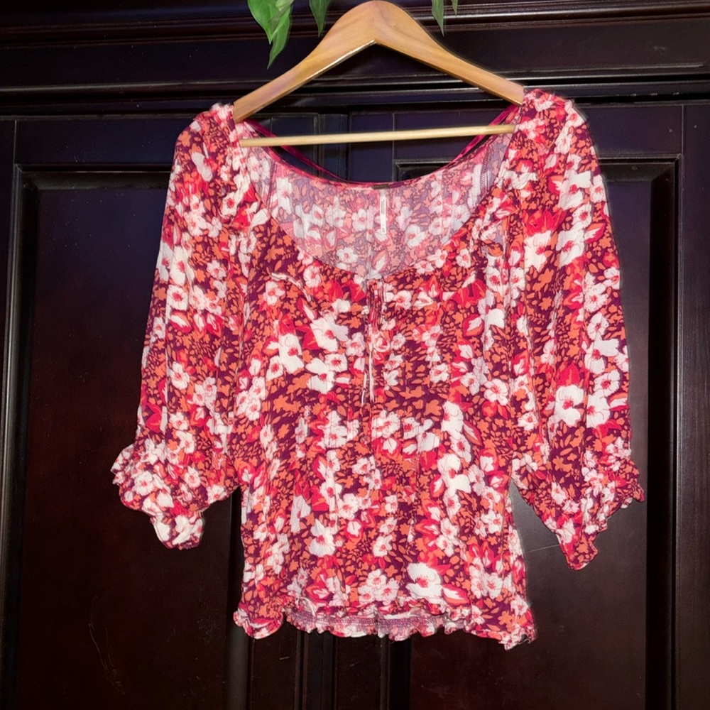 FREE PEOPLE SWEET MEMORIES BLOUSE FRUIT PUNCH COMBO XL but runs small